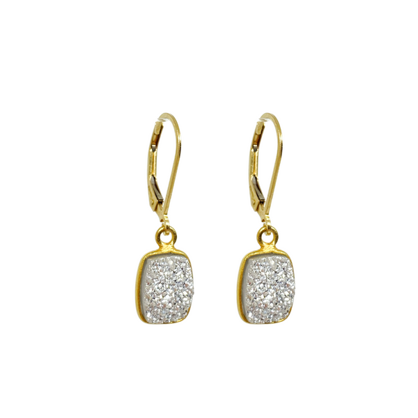Silver & Gold Druzy Bar Earrings