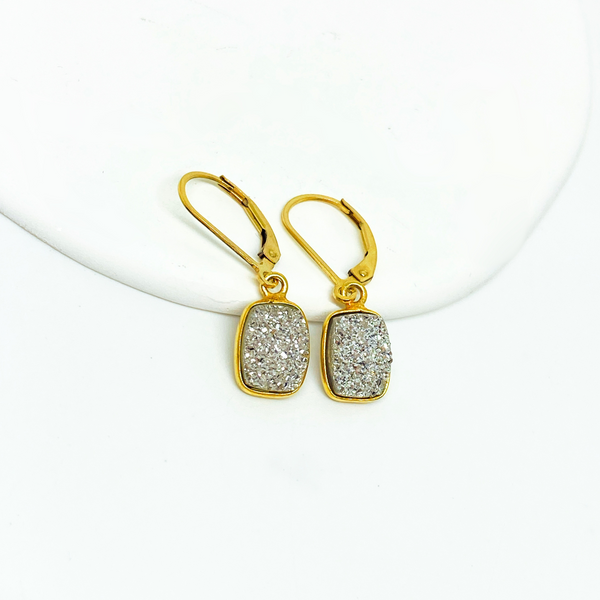 Silver & Gold Druzy Bar Earrings