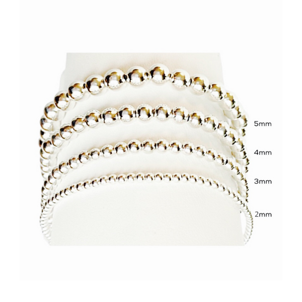 Sterling Beaded Stretch Bracelets - 2mm, 3mm, 4mm, 5mm