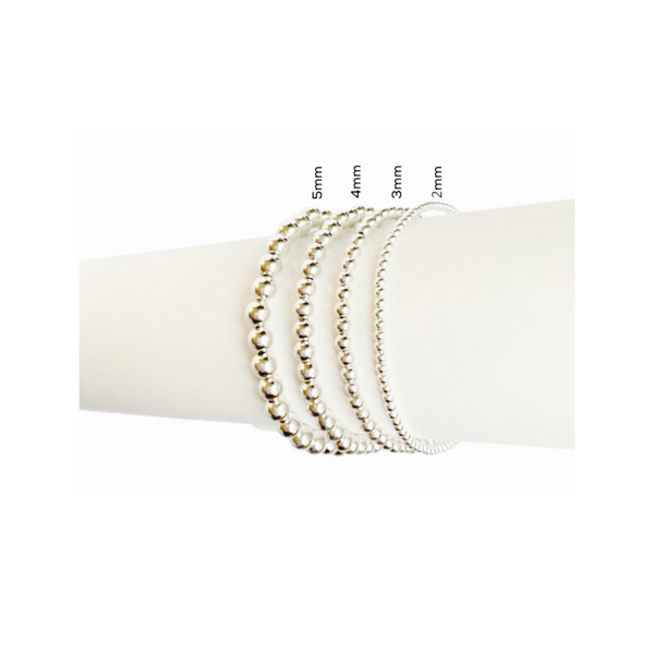 Sterling Beaded Stretch Bracelets - 2mm, 3mm, 4mm, 5mm