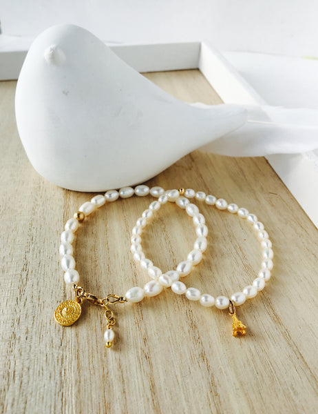 Pearl Bracelet with mini medallion charm