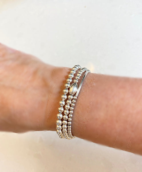 Sterling Ball Bracelet with Oval focal bead bracelet - 3mm or 4mm