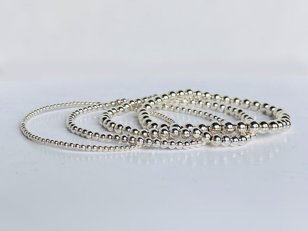 Sterling Beaded Stretch Bracelets - 2mm, 3mm, 4mm, 5mm