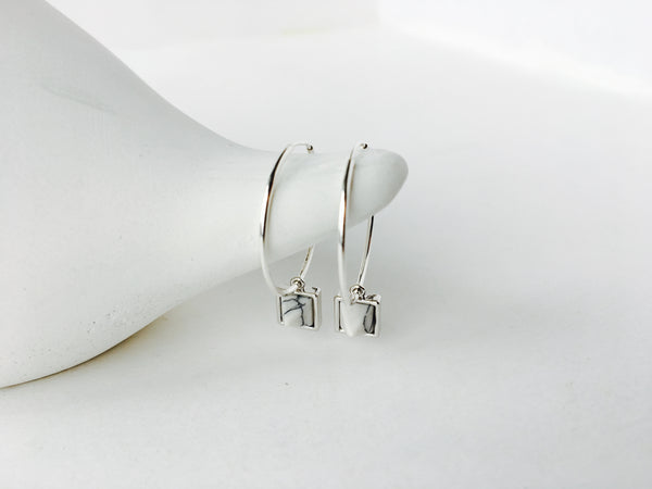 Pyramid (Howlite) Hoop Earrings