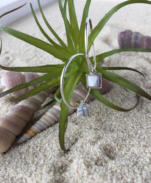 Pyramid (Howlite) Hoop Earrings