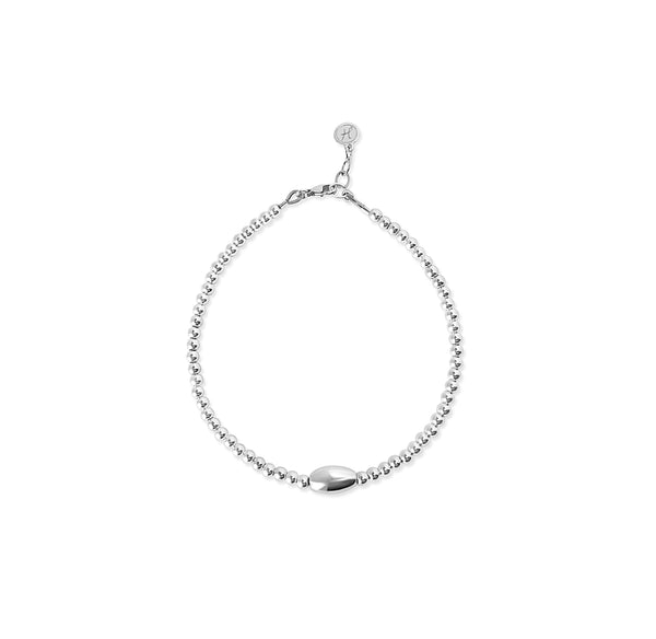 Sterling Ball Bracelet with Oval focal bead bracelet - 3mm or 4mm