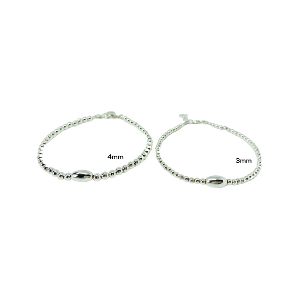 Sterling Ball Bracelet with Oval focal bead bracelet - 3mm or 4mm