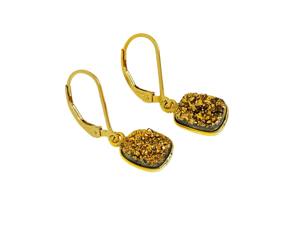 Gold Druzy Earrings Rectangle
