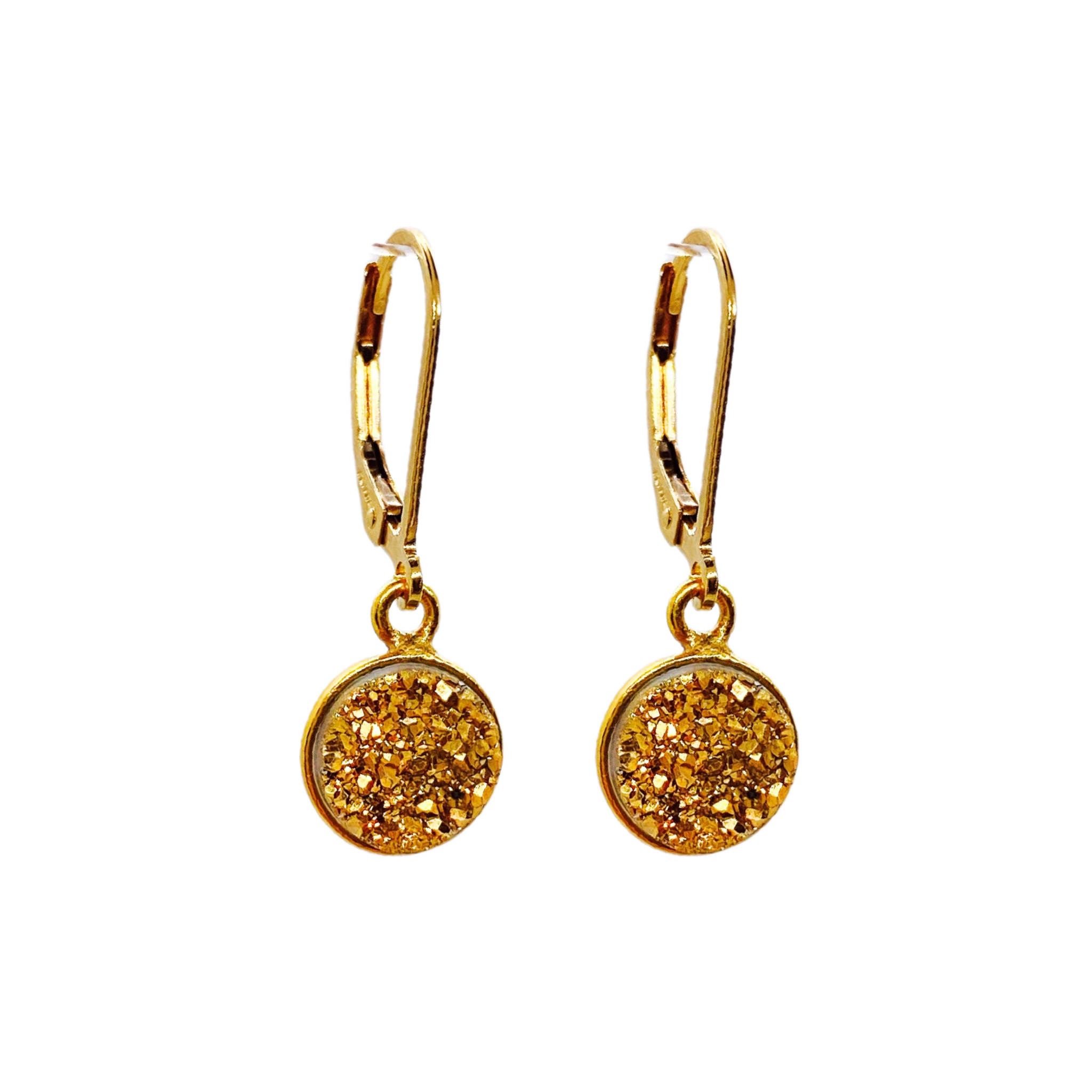 Gold Druzy Earrings Round