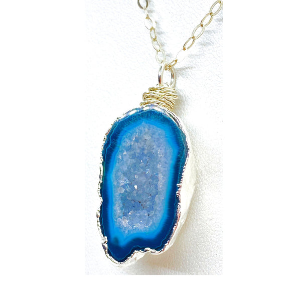 NEW Agate Druzy Necklace - Sterling Silver (Blue)