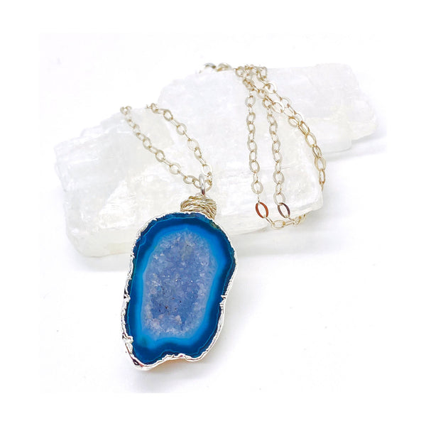 NEW Agate Druzy Necklace - Sterling Silver (Blue)