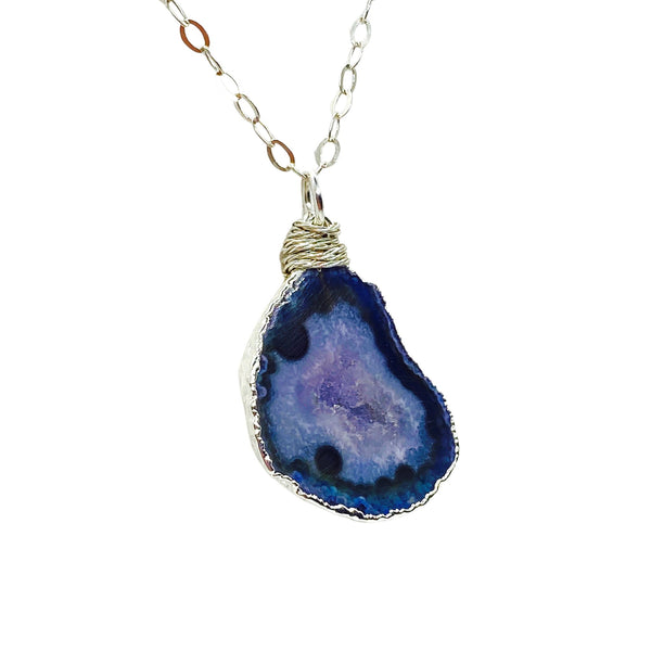 NEW Agate Druzy Necklace - Sterling Silver (Navy)