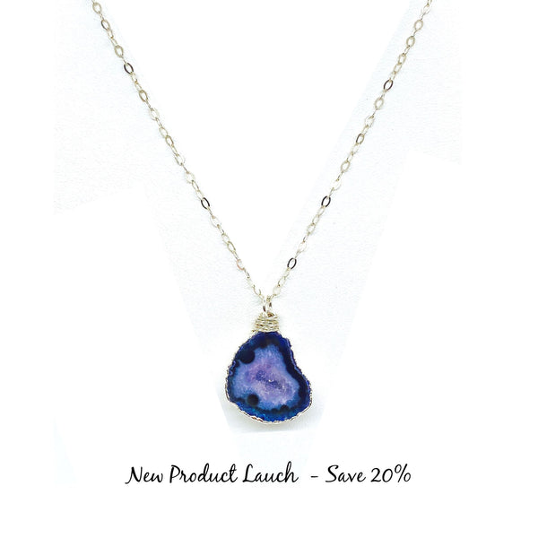 NEW Agate Druzy Necklace - Sterling Silver (Navy)