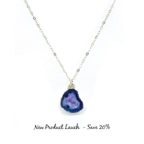 NEW Agate Druzy Necklace - Sterling Silver (Navy)