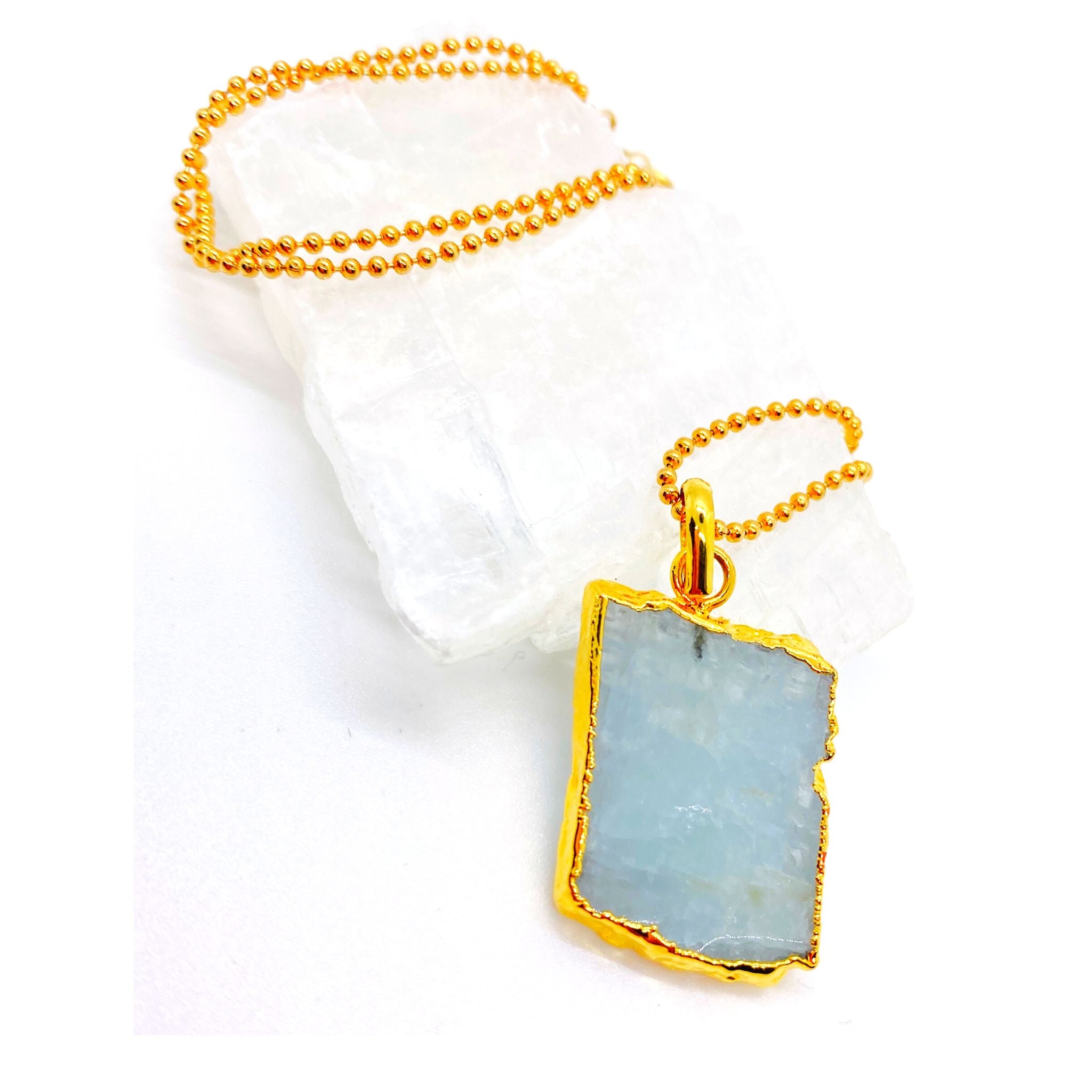 ★HARANG★ HR 281N_Milky Aquamarine Necklace North Star Aquamarine Pendant Necklace in 18K Gold | Caitlyn