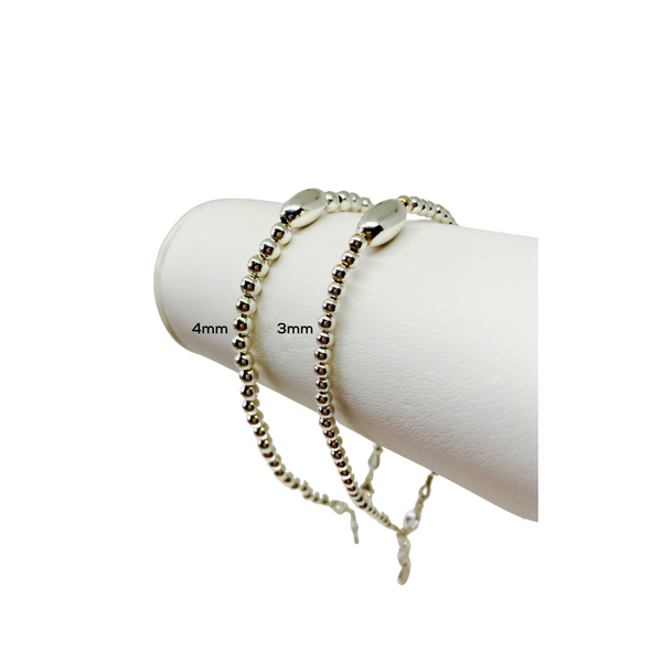 Sterling Ball Bracelet with Oval focal bead bracelet - 3mm or 4mm